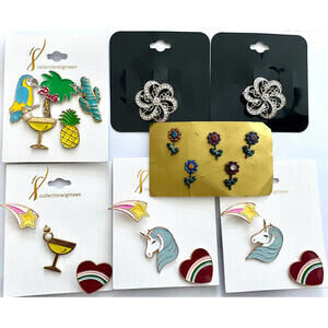 LOT of 7 Sets: NWT Collection XIIX Gemma Simone Pins Tropical Flower Brooch